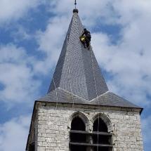 Intervention sur le clochet d'Abecourt réalisé par Odul couverture couvreur cordiste.